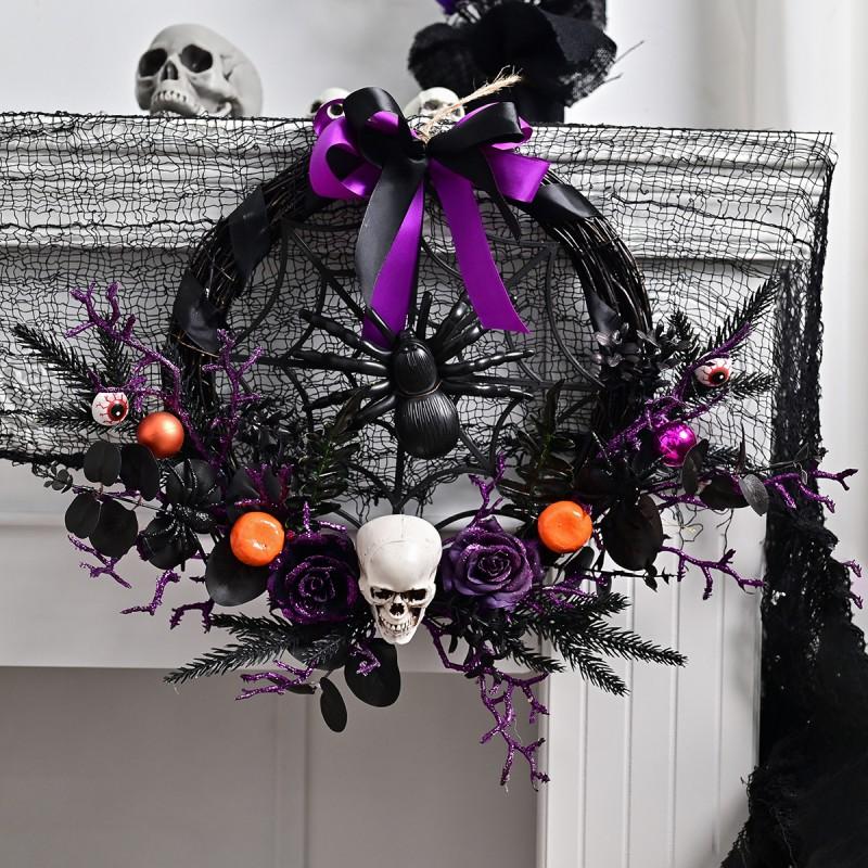 Halloween Wreath With Fake Skulls Spooky Balls Haunted House Party Door Decor
