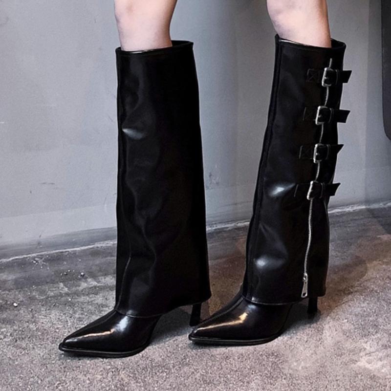 High Heels Women Knee High Boots Pointed Toe Designer Shoes Winter Luxury Dress Pumps 2025 New Sexy Chelsea Botas Mujer