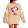 Ladies' Christmas Printed Bow Round Neck Long Sleeved Loose Pullover Sweater Sweatshirt Top