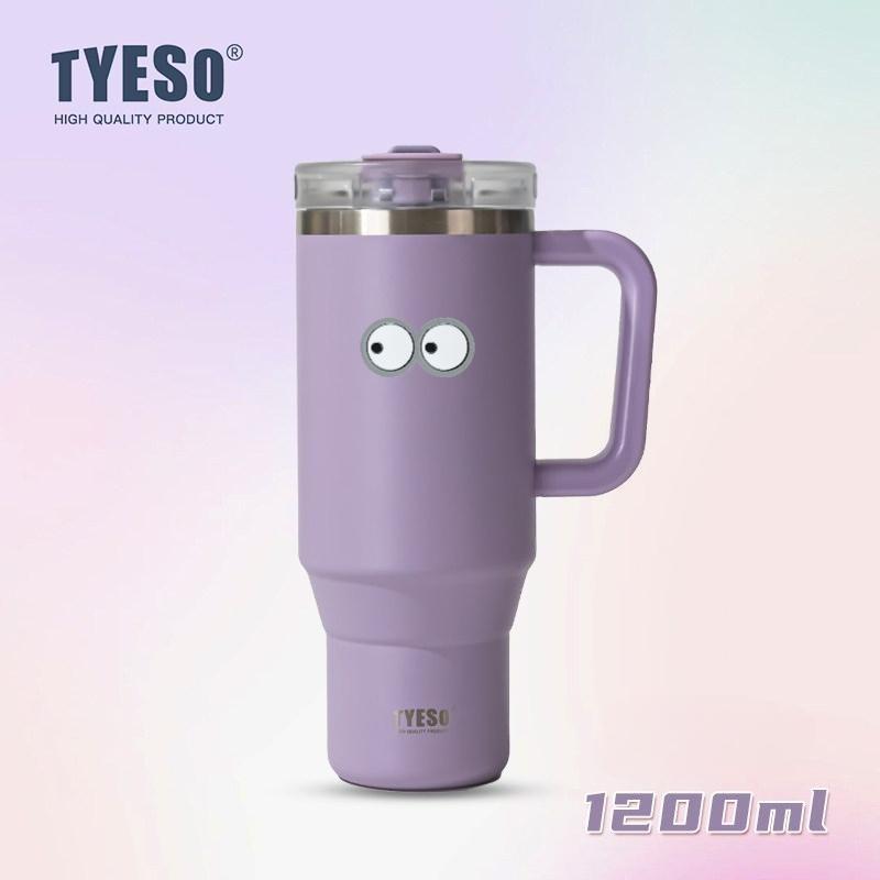 1200ml Tyeso Vacuum With Handle Bottle Stainless Steel Car Mug Straw Thermal Iced Travel Cup Tumbler Hot Cold Water Cup with Eye Sticker
