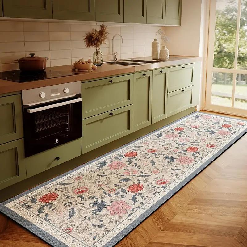 

Vintage Floral Kitchen Floor Mat Multiple Colors Ultra Soft Washable Non Slip Stain Resistant Mat for Kitchen Bedroom Home Decor 50x150CM