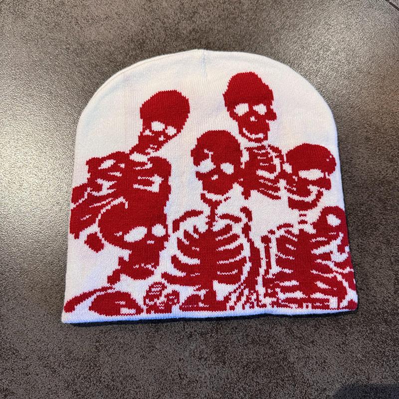 Halloween Skelett Strickmütze mit atmungsaktivem Acryl für Cosplay und Partykleidung