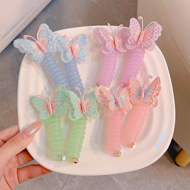 2pcs Cute Butterfly Phone Cord Hair Ties for Kids, High Elasticity Resin Hair Bands, All-Season Casual Wear, Knit Fabric Weaving Method