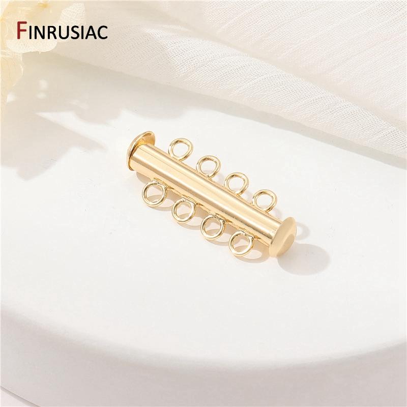 14K Gold Plated Brass Multi Strand Slide Tube Lock Clasp Connectors Layering Clasp for Necklace Bracelet Jewelry Making Supplies