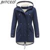 BITCED Autumn/Winter Women's Cotton Coat Solid-Colour Hooded Parka Thick Cotton Coat with Fleece Lining
