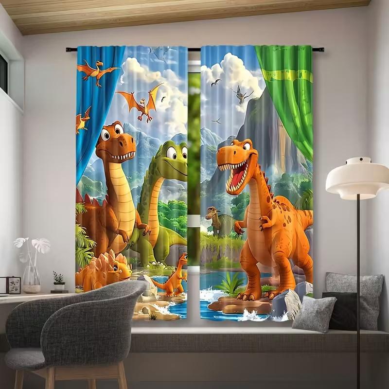 Dinosaur Print Curtains Suitable Bedroom Living Room Kitchen Decoration Home Window Set Of 2 Made Polyester Great Decor