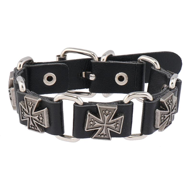 Gothic Vintage PU-Lederarmband für Männer und Frauen Punk Nieten Nieten Kreuzarmband Schmuck Zubehör