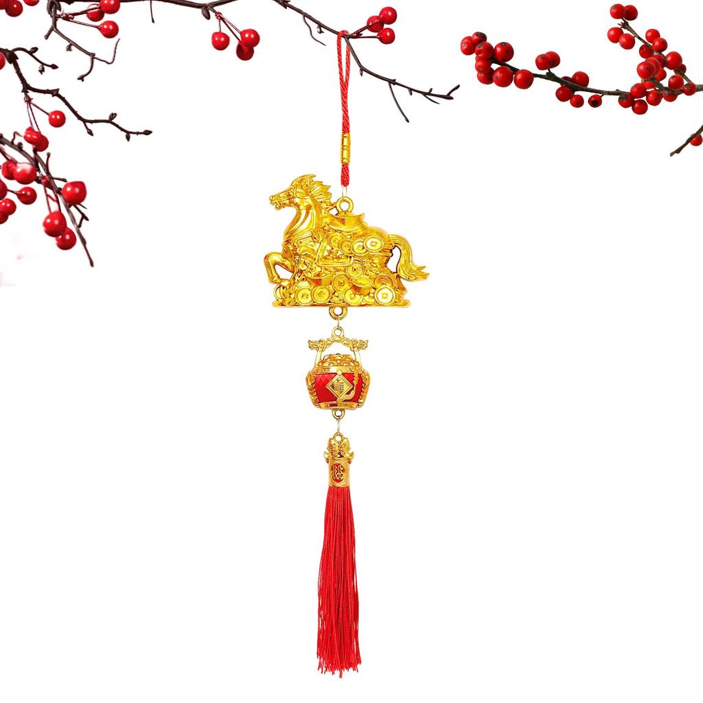 Golden Horse Blessing Ornament 3D Good Luck Golden Horse Pendant Wealth Spring Festival Decorations With Tassel For Wall Window