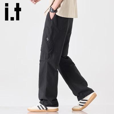 Izzue It Men's Ice Silk Loose Straight Leg Cargo Casual Pants