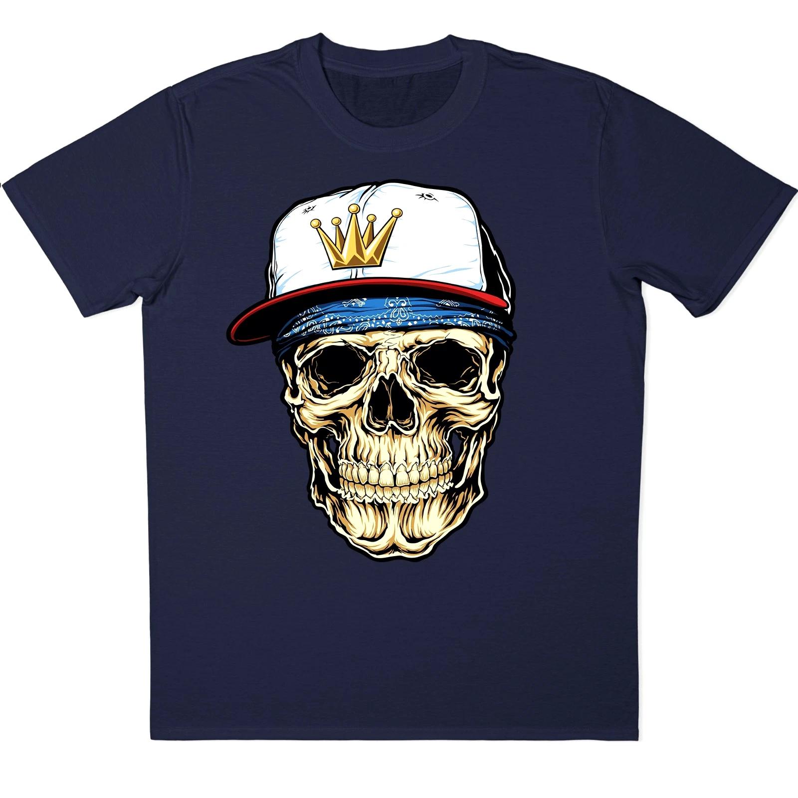 `Skull Crown T-Shirt Streetwear Hip Hop Urban Skeleton Cap Graphic Style Tee XXXXL
