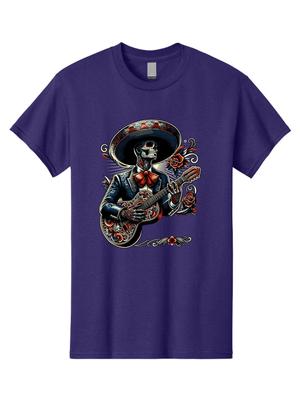 Sugar-Skull-Mariachi Mens Graphic Tee,100% Cotton,Casual Summer Wear
