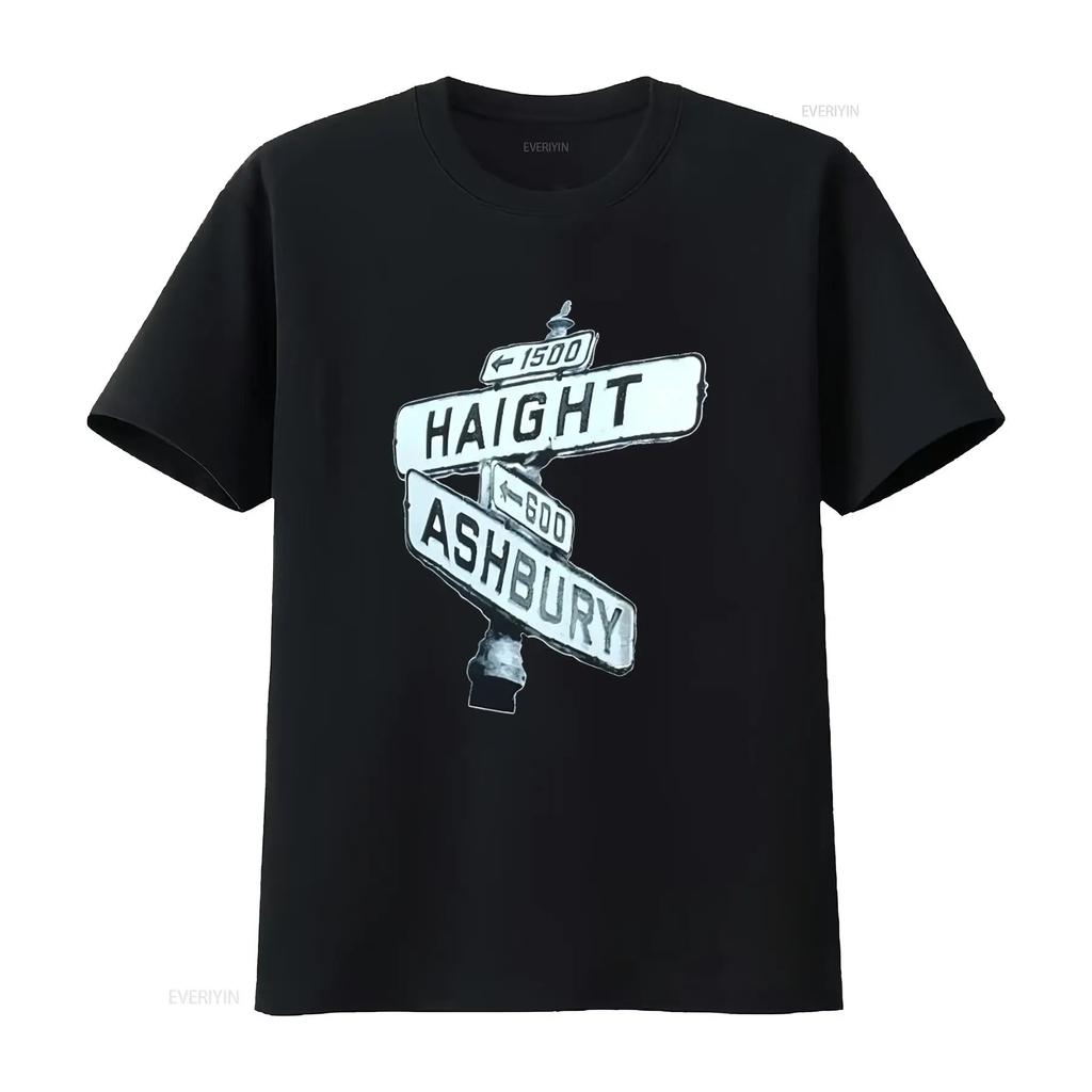 Haight Ashbury Street Sign San Francisco Pre Shrunk 100 Cotton Hand Screened T Shirt Vintage Washed Stylish Streetwear