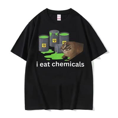 Funny I Eat Chemicals Cursed Cat Meme T Shirt Vintage Humor Oversized Loose T Shirts Men Women High Quality Cotton T-shirts