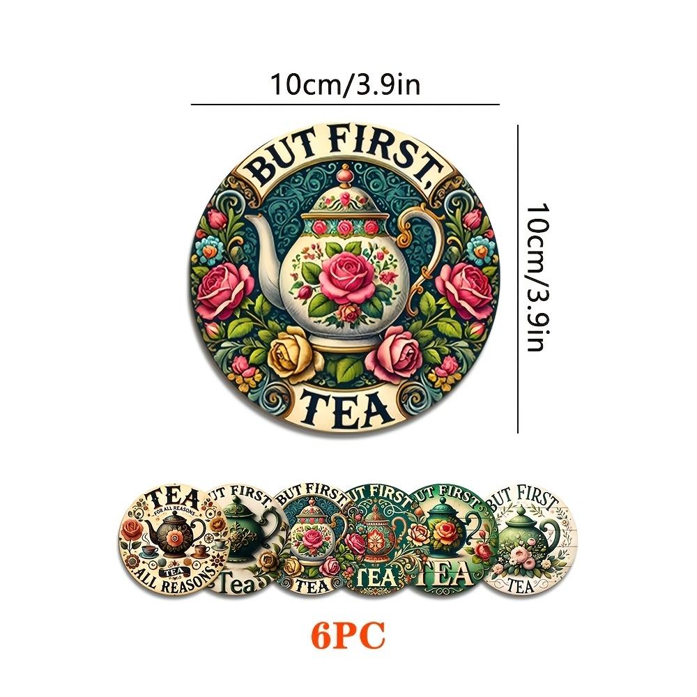 

6 PCS 2D Wooden Mugs Colorful Flower Teapot Patterns Theme Desktop Insulation Mats Home Decor Coffee Cup Coasters Office