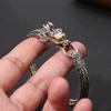 New Year of the Dragon Chinese Style Handmade Woven Golden Dragon Head Bracelet for Men, Vintage Craftsmanship Thai Silver Round Ring Clasp Bracelet