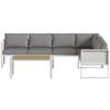 6 Seater Metal Garden Furniture Corner Sofa Set with 3 Loveseats, Faux Wood Table, Texteline Seat, Cushions, White