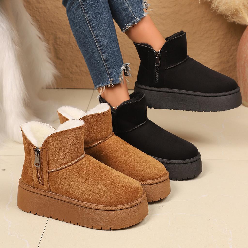 Side zipper snow boots women's winter 2025 new velvet thickened cotton shoes thick-soled warm Northeast cotton boots short