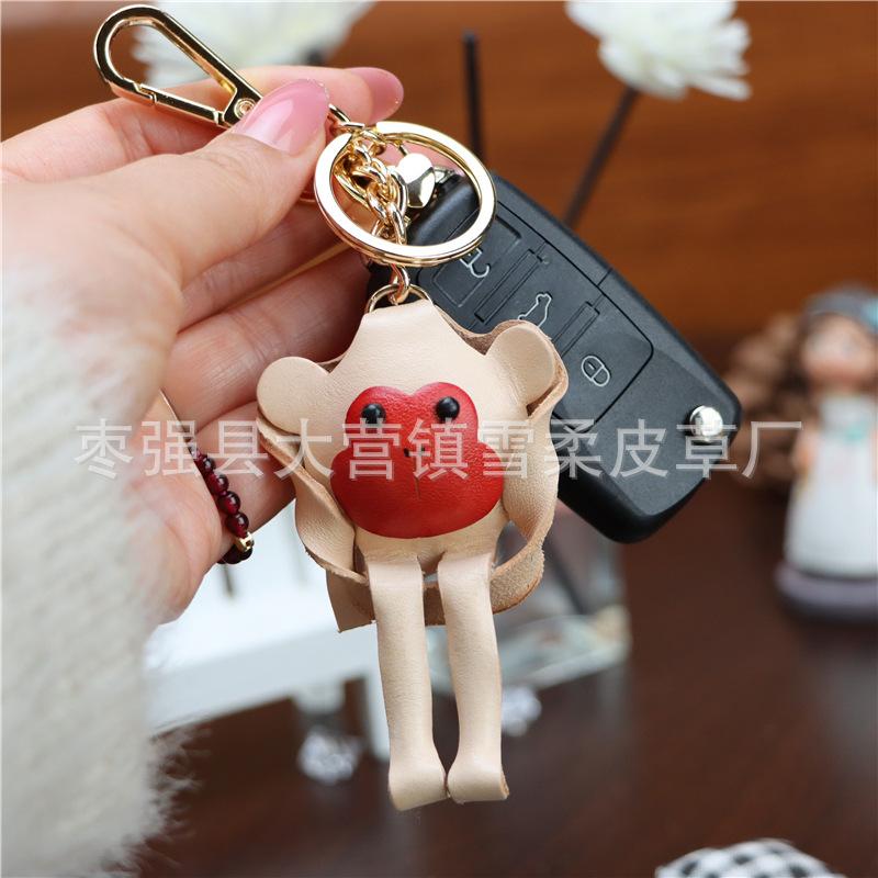 First Layer Cowhide Little Monkey Pendant Car Keychain Leather Rope Bag Pendant Accessories Zodiac Gifts