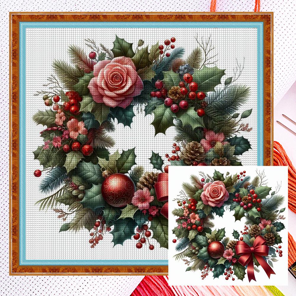 Full Embroidery Eco-cotton Thread 11CT Counted Xmas Wreath Cross Stitch Kit Art