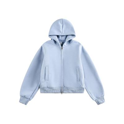 Damen Cropped Kapuzen-Reißverschluss-Sweatshirt