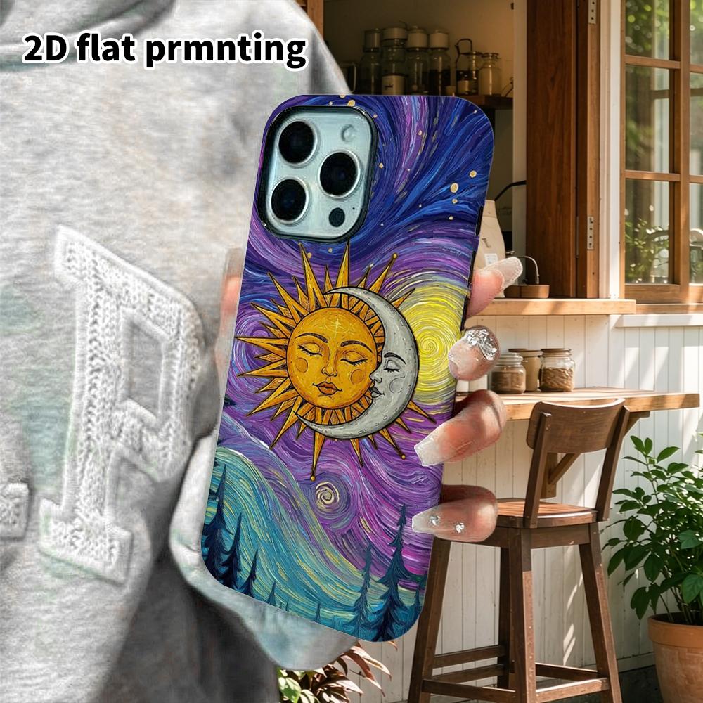 Phone Case: 2D Flat Design Suitable for iPhone 18, 17, 16, 15, 14, 13 Pro Film Protective Case, Couple Style, Sun and Moon Kiss, Christmas and Hallowe
