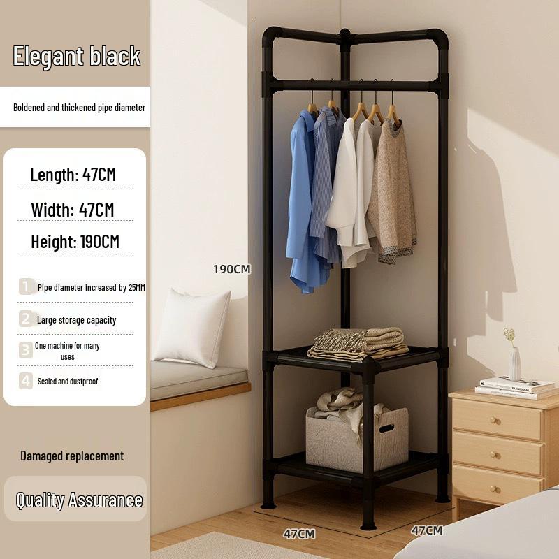 Cabide de Roupas e Chapéus de Canto Multifuncional - Prateleira de Secagem e Armazenamento Interna de Chão