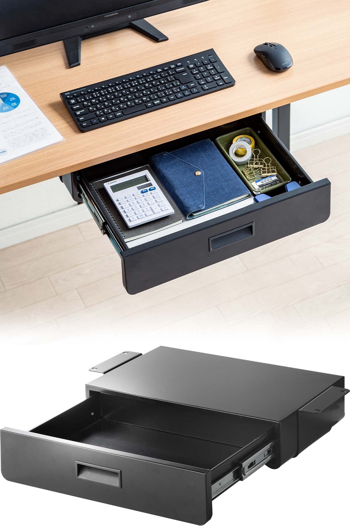 

Sanwa Direct Модернизированный деревянный винт A4 Подстольный ящик, Хранение, Крепление, Совместимый, Стальной, Черный, 100-KB015BK чёрный