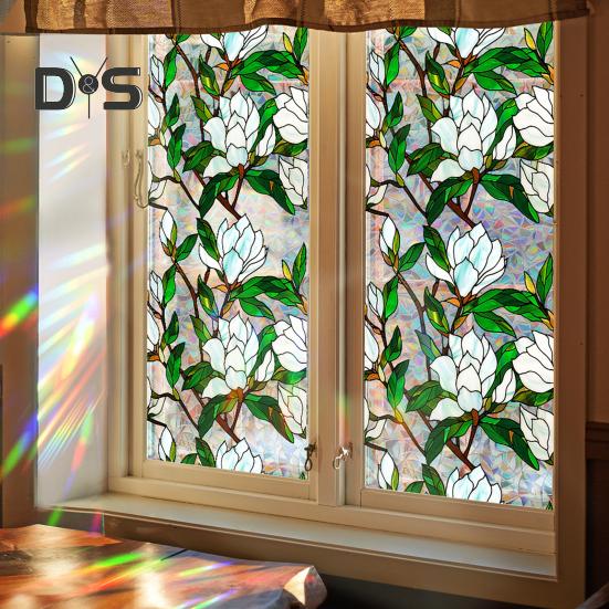 Film Vitrail Fleurs Roses 43x100 Cm - PVC, Adhésif Statique, Confidentialité, Protection UV, Pour Salle De Bain, Cuisine
