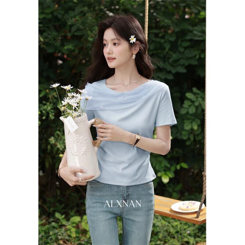 Women s Korean Style Slim Fit T-Shirt S светло-синий