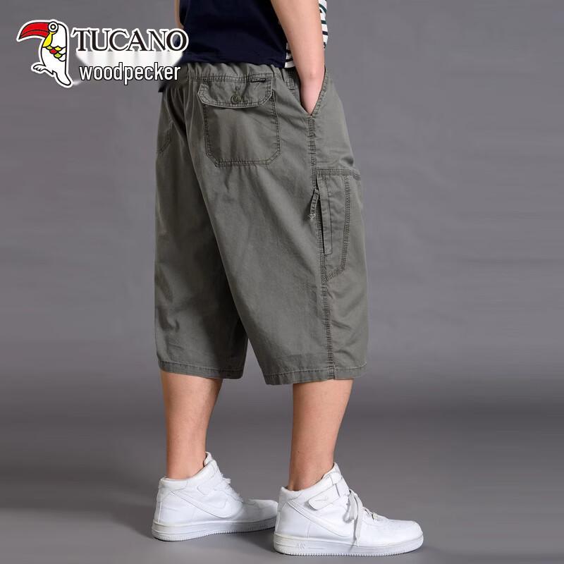 TUCANO Men s Loose Fit Summer 3/4 Length Casual Pants 6XL армия зеленый