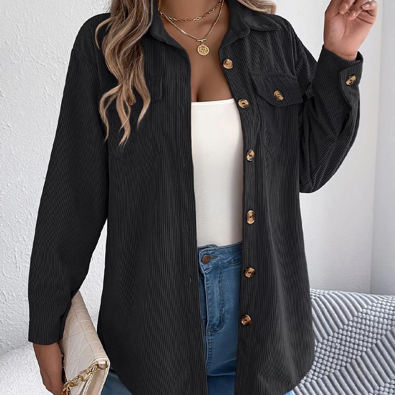 Женская вельветовая куртка-рубашка в полоску, миди длины, оверсайз, повседневная, шакет, осень-зима S