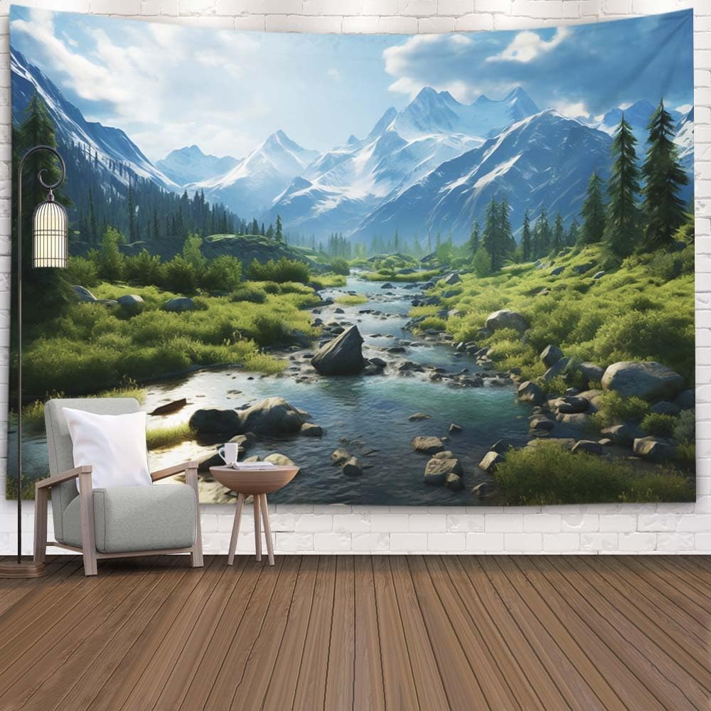 VIKAMA Forest Mist Tapestry Misty Mountain Forest Wall Hanging Bedroom Living Room Guesthouse Wall Decoration