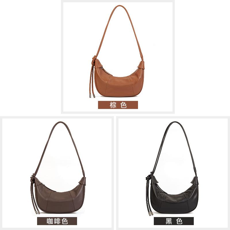 Design Sense Leather Moon Bag Casual Commuter Underarm Bag Large Capacity Soft Cowhide Croissant