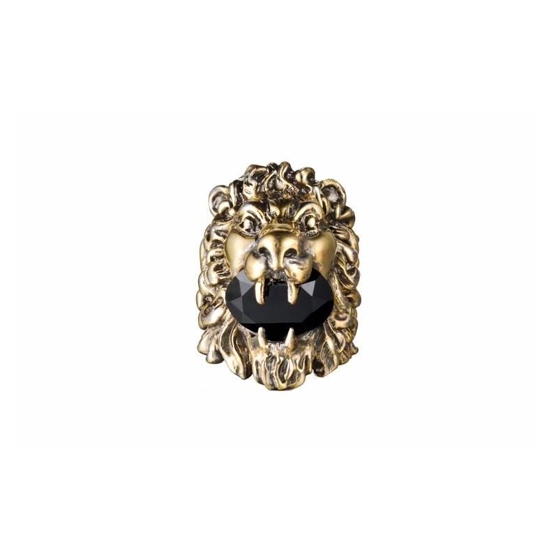 Gucci ring Lion head fashion jewelry, retro, shiny, ring, same style for men Gold 16 золотой