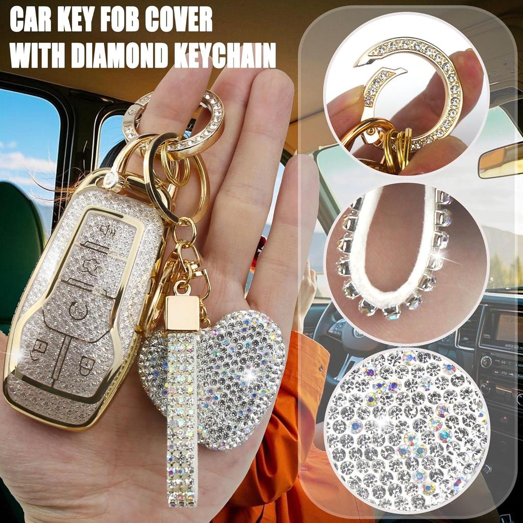 Key Fob Cover With Heart Keychain, Girly Car Key Shell Case For Women, Compatible With Ford Fusion Mustang F150 Edge Explorer Lincoln MKZ MKC MKX