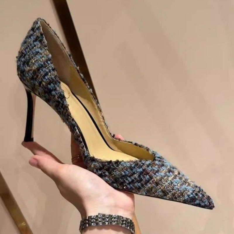 Fashion Women's Fashion Thin Heel Shoes Autumn New Pointed Head Shallow Mouth Suede Slip-on Low-top High-heeled Shoes
