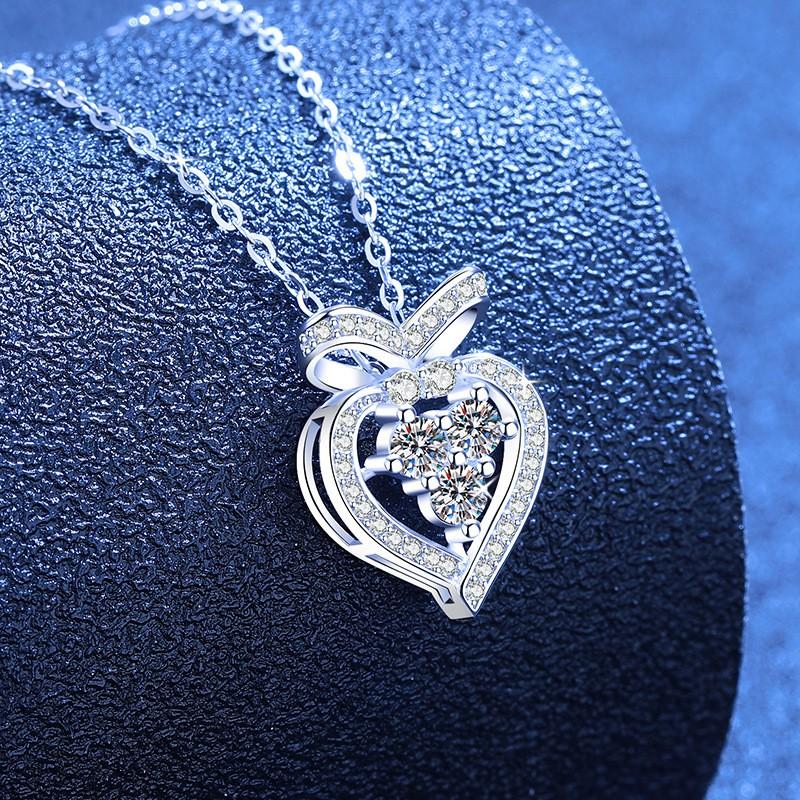 Moissanite Heart Bow Necklace Dainty Jewelry Women
