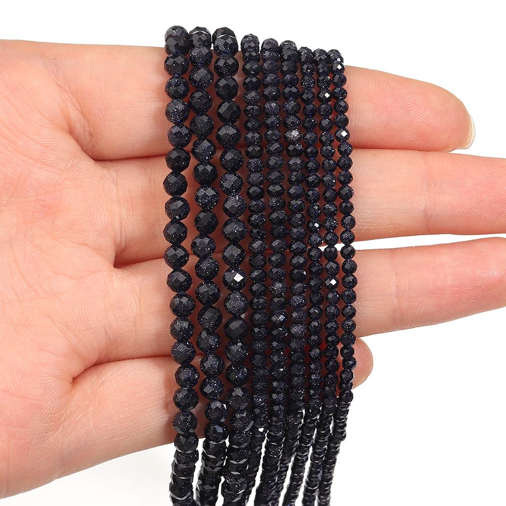 1 Strand 2 3 4mm Natural Blue SandStone Beads Faceted Loose Spacer Beads For Jewelry Making DIY Bracelet Necklace Accessories