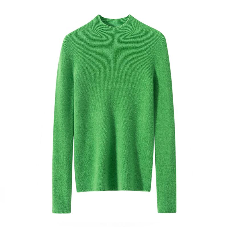 Women's Cashmere Striped High Neck Slim Fit Long Sleeve Top