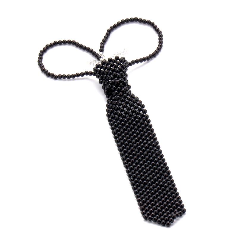 Trendy Unisex Handmade Beaded Pearl Bow Tie
