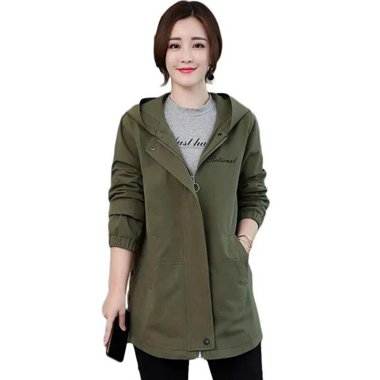 Large Size Hooded Trench Coat Jacket Women Autumn Spring Medium Long Jacket