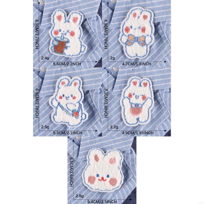 55KF 5 Pcs Cartoon Rabbits Embroidered Patches Iron on Patches Animal Repair Patches Sewing on Patches for Clothes Bag Jeans