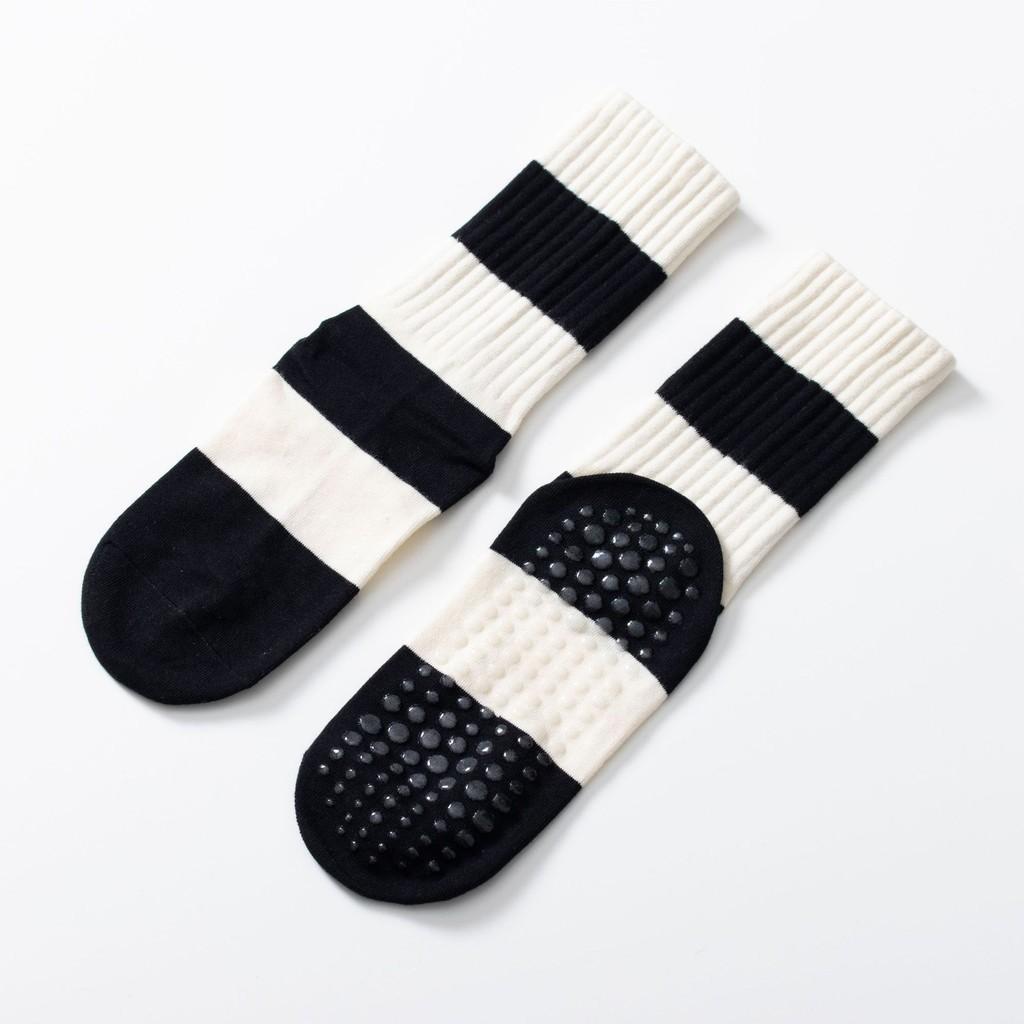 Striped Yoga Calf Socks for Women Autumn Mid Tube Anti Slip Pilates Socks Large Body Elastic Tight Binding Design