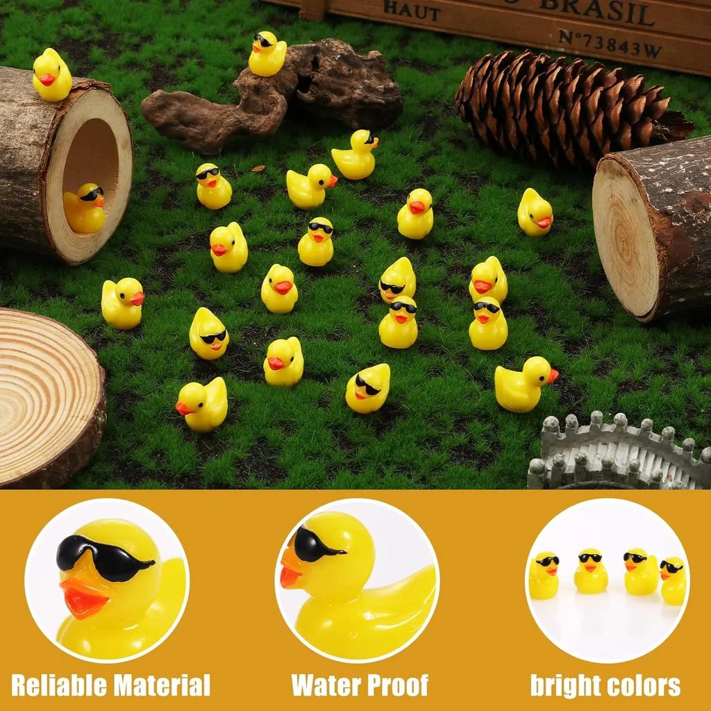 50 Stück Mini Gelbe Enten Mit Brille Märchengarten Miniaturfiguren Ente Trägt Sonnenbrille Kawaii Heimzubehör Schreibtischdekoration