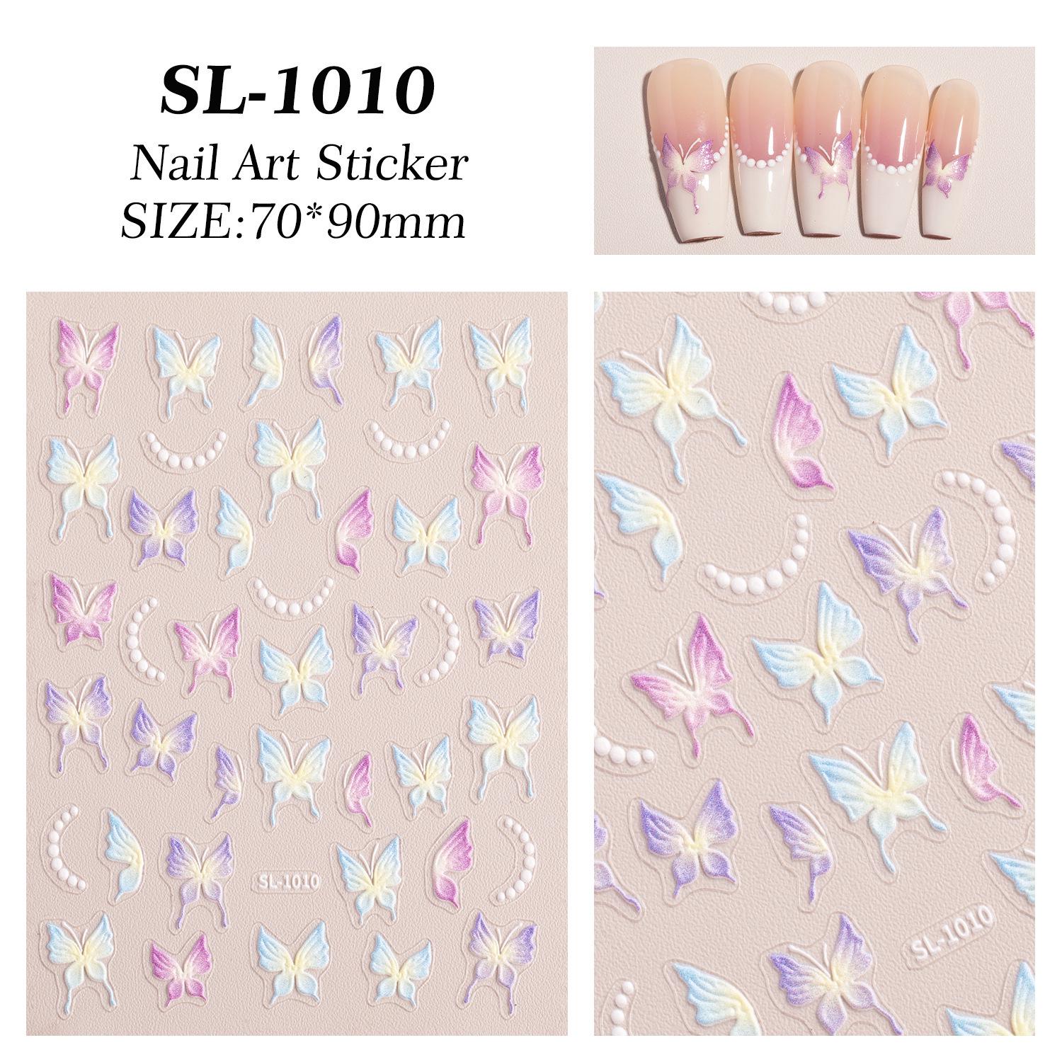 5D Embossed Butterfly Flower Nail Art Stickers - 3D Fairy Style Decor