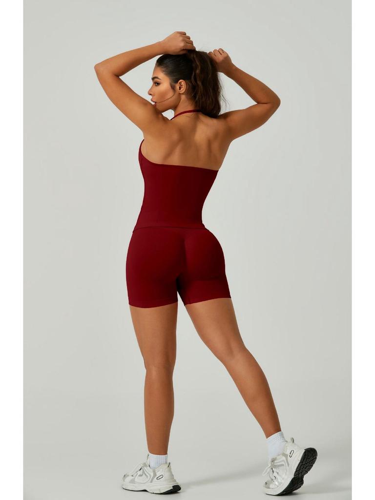 Prodyšný top na halter a legíny na jógu 2025: Přeshraniční DF, Přiléhavé fitness oblečení pro tvarování postavy