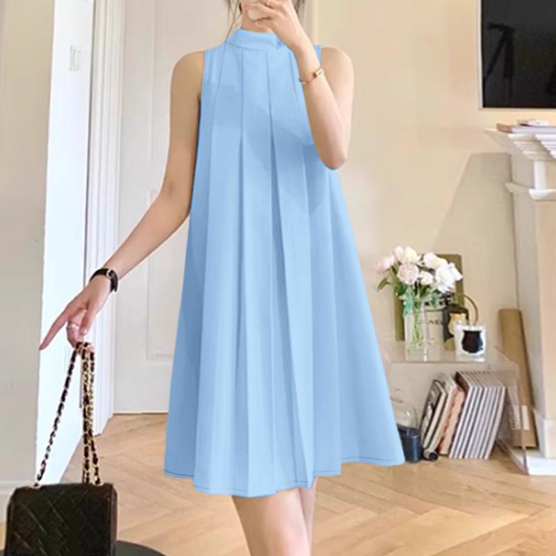 ZANZEA Women Casual Stand Collar Summer Off Shoulder Sleeveless Dress
