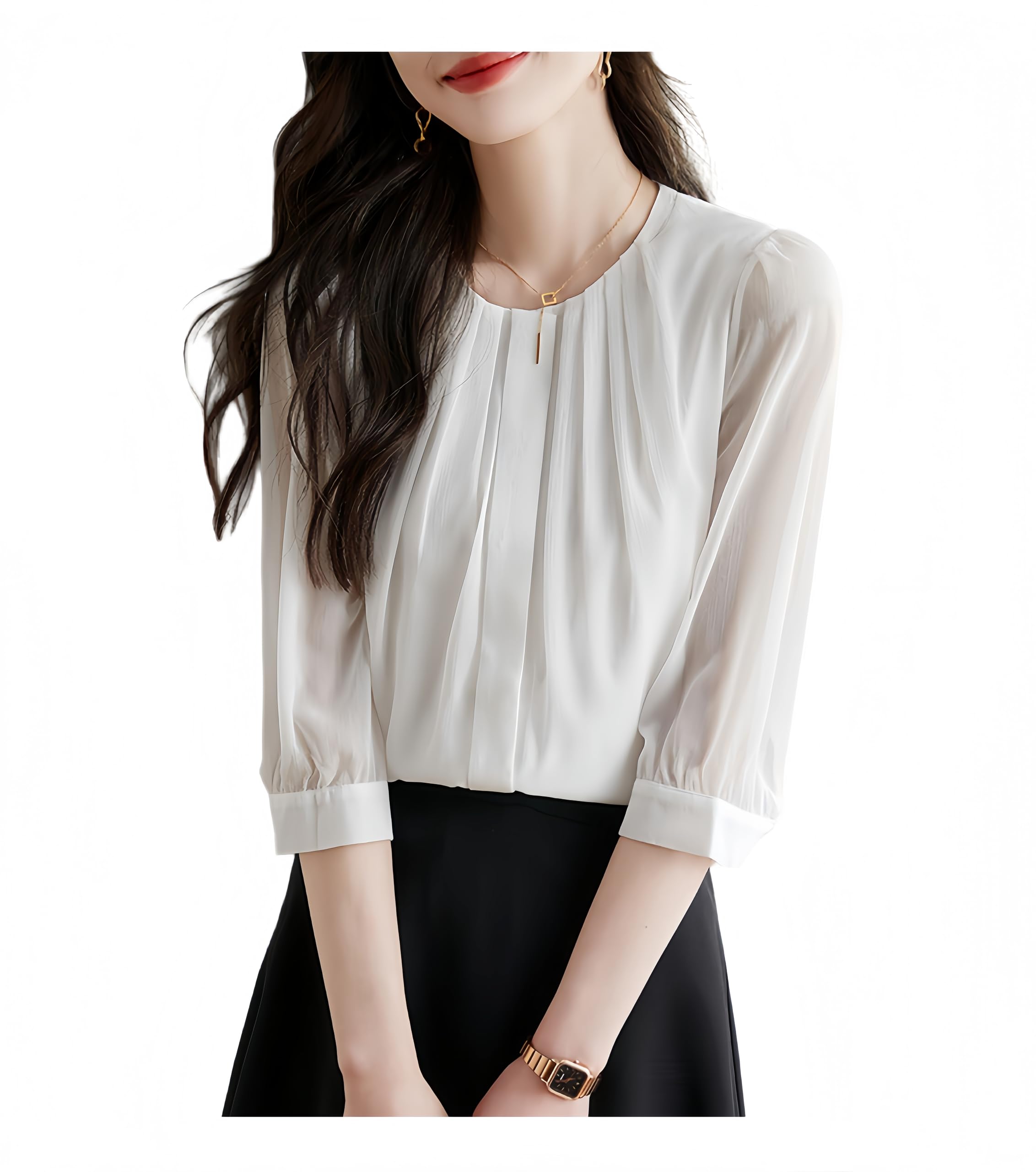 

Крой и Осень [billevan] Женская Блузка, Рукав 3/4, Офис, Заправлять, Стильная, Стираемая, Сшитая, На подкладке, Деловая, Для поездок на работу, Повседневная, Деловой, На свидание, белый