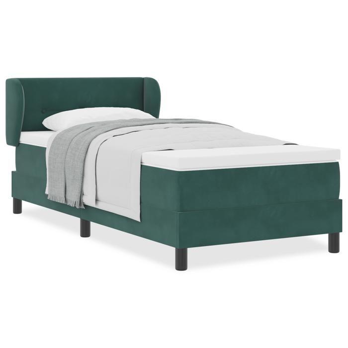 Lit à ressorts vidaXL avec matelas vert foncé 90x200 cm en velours 3340373