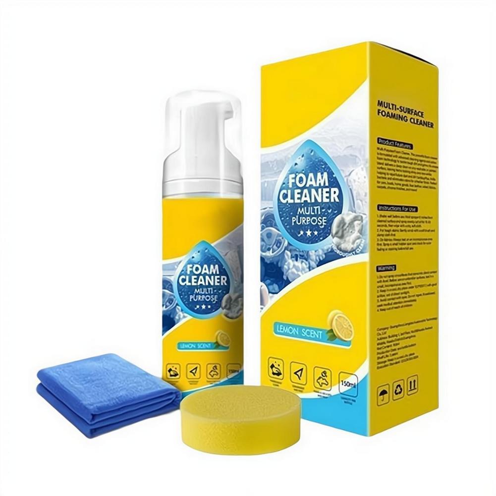 4-in-1 Multi-Enzyme Foam Cleaner with Towel & Sponge No-Rinse Neutral Formula for Leather, Upholstery & Shoes Car Accessories